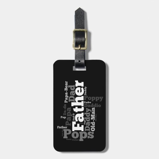 Schwarz-Weiß-Vaterwort-Collage Gepäckanhänger (Vorderseite vertikal)