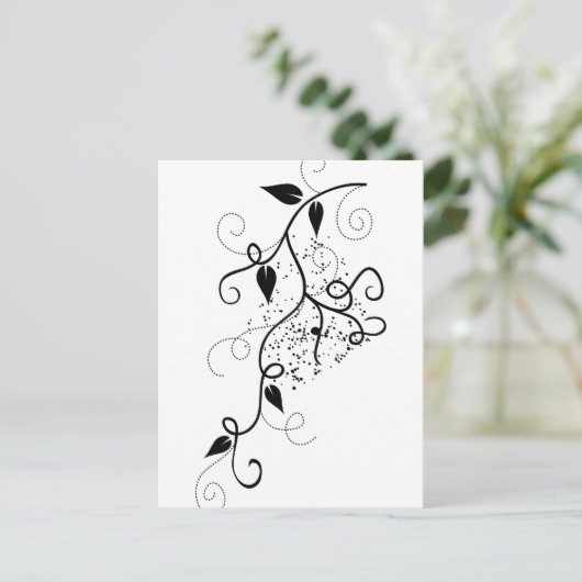 Schwarz-Weiß-Vektor-Efeu-Swirl-Silhouette Postkarte (Stehend Vorderseite)