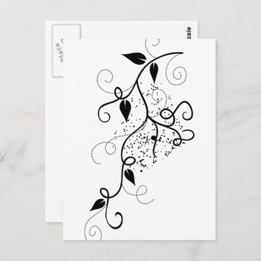 Schwarz-Weiß-Vektor-Efeu-Swirl-Silhouette Postkarte (Vorne/Hinten)