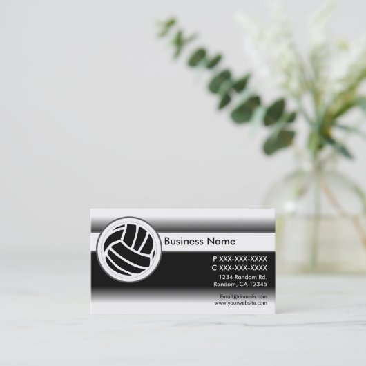 Schwarz-weiß verblassen Volleyballgeschäftskarten Visitenkarte (Stehend Vorderseite)