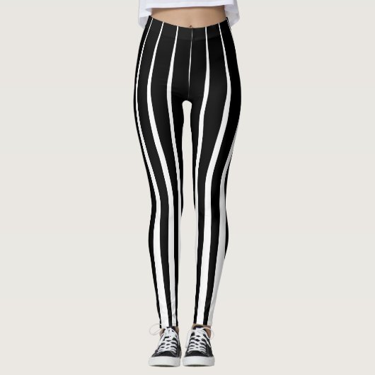 Schwarz-Weiß-Vertikalstreifen Leggings (Vorderseite)