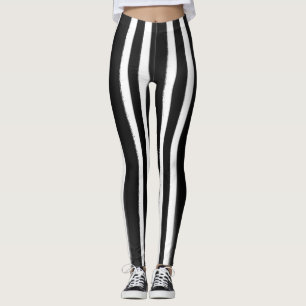 Schwarz-Weiß Vertikalstreifen-Malpinse Leggings