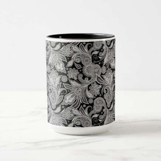 Schwarz/Weiß Verziert Paisley 2 Tasse (Zentrum)