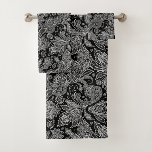 Schwarz-Weiß-Verziert Paisley Badhandtuch Set (Insitu)