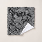 Schwarz-Weiß-Verziert Paisley Badhandtuch Set (Waschlappen)
