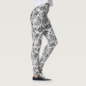 Schwarz-Weiß-Verziert Paisley-Muster 2 Leggings (Rechts)