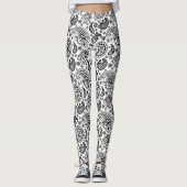 Schwarz-Weiß-Verziert Paisley-Muster 2 Leggings (Vorderseite)