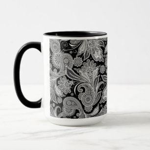 Schwarz-Weiß-Verziert Paisley-Muster Tasse