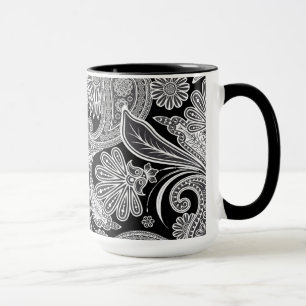 Schwarz/Weiß Verziert Paisley Tasse