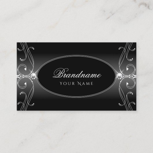 Schwarz-Weiß-Verzierte Sparkling Diamonds Stilvoll Visitenkarte (Vorderseite)