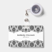 Schwarz-Weiß-Verzierte Spitzengrenze Ausweis (Front with Retractable)