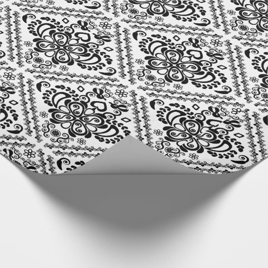 Schwarz-Weiß-Verzierte Vintage Damaskus Geschenkpapier (Ecke)