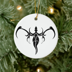 Schwarz-weiß verzierter tribaler Elefanten-Mandala Keramik Ornament