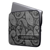 Schwarz-Weiß-Verziertes Blumenmuster 2 Laptopschutzhülle (Vorderseite Links)