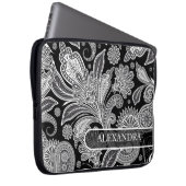 Schwarz-Weiß-Verziertes Blumenmuster Laptopschutzhülle (Vorne Rechts)