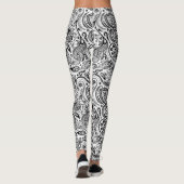 Schwarz-Weiß-Verziertes Blumenmuster Leggings (Rückseite)