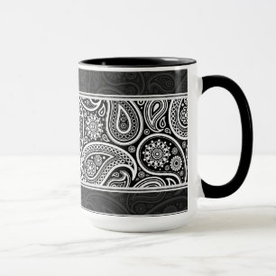 Schwarz/Weiß Verziertes Retro-Paisley-Muster Tasse