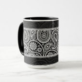 Schwarz/Weiß Verziertes Retro-Paisley-Muster Tasse (Vorderseite Links)