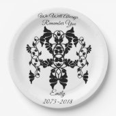 Schwarz-Weiß-Verzierung Blume für die Beerdigung Pappteller (Vorderseite)