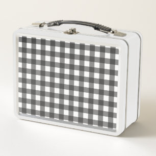 Schwarz-Weiß-Vichy-Druck Gingham-Muster Metall Brotdose