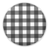 Schwarz-Weiß-Vichy-Print-Gingham-Muster Keramikknauf (Vorderseite)