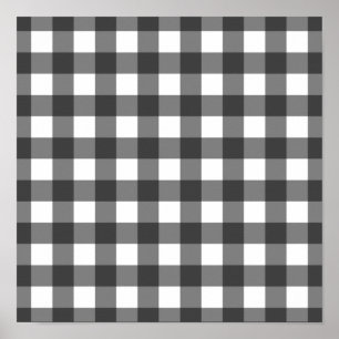 Schwarz-Weiß-Vichy-Print-Gingham-Muster Poster