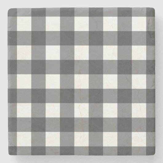 Schwarz-Weiß-Vichy-Print-Gingham-Muster Steinuntersetzer (Vorderseite)