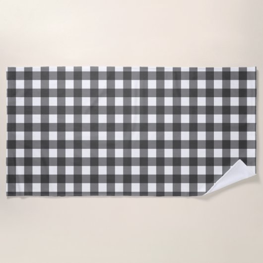 Schwarz-Weiß-Vichy-Print-Gingham-Muster Strandtuch (Vorderseite)