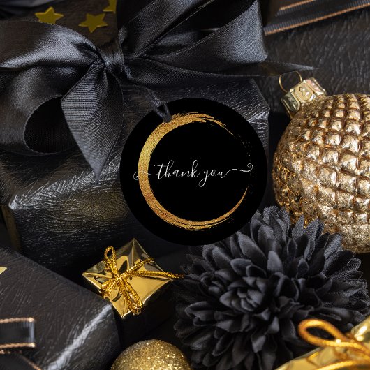 Schwarz-weiß Vielen Dank an Gold Frame Modern Runder Aufkleber