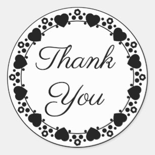 Schwarz, Weiß Vielen Dank Herz Hochzeit Brautparty Runder Aufkleber