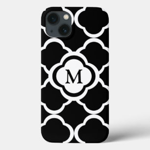 Schwarz-Weiß-Vierblatt-Personalisierung Monogramm Case-Mate iPhone Hülle