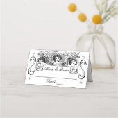 Schwarz-Weiß-Viktorianische Cherubs Hochzeit Platzkarte (Vorderseite)