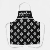 Schwarz-Weiß-Vintag-Damaskus-Muster Ost Schürze (Vorderseite)