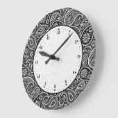 Schwarz/Weiß Vintag Paisley Damasks Große Wanduhr (Winkel)