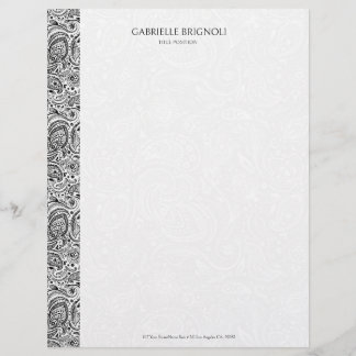 Schwarz-Weiß-Vintag Paisley-Muster Briefbogen