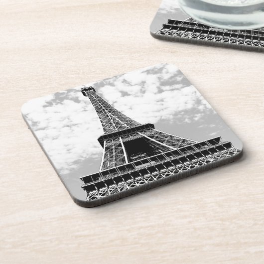 Schwarz/Weiß Vintag Paris Eiffelturm Getränkeuntersetzer (Linke Seite)