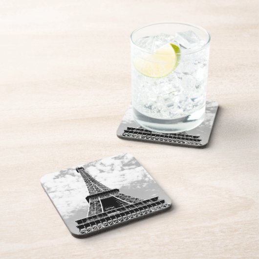 Schwarz/Weiß Vintag Paris Eiffelturm Getränkeuntersetzer (Rechte Seite)
