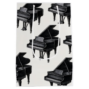 Schwarz-Weiß Vintag Piano Antique Elegante Mittlere Geschenktüte