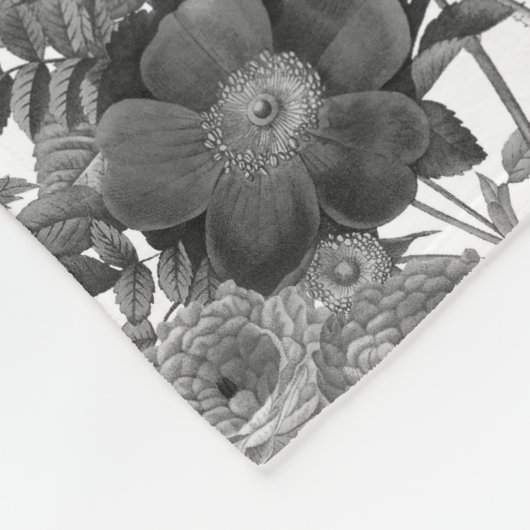 Schwarz-weiß Vintage Blume Fleecedecke (Ecke)