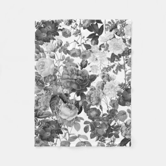 Schwarz-weiß Vintage Blume Fleecedecke (Vorderseite)