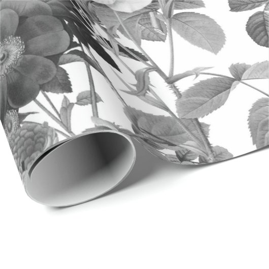 Schwarz-weiß Vintage Blume Geschenkpapier (Rolleneckpunkt)
