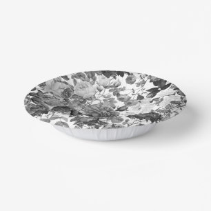 Schwarz-weiß Vintage Blume Pappteller