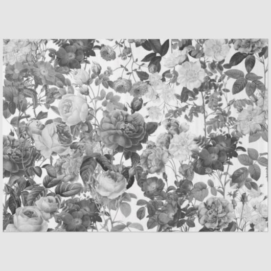 Schwarz-weiß Vintage Blume Seidenpapier (Vorderseite)