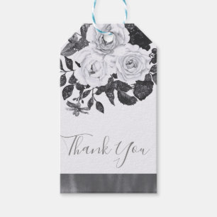 Schwarz & Weiß Vintage Blumen Moderne Florale Eleg Geschenkanhänger