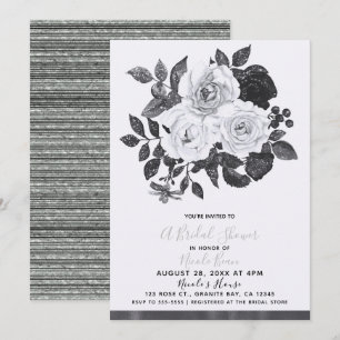Schwarz & Weiß Vintage Blumen Moderne Hochzeitdusc Einladung