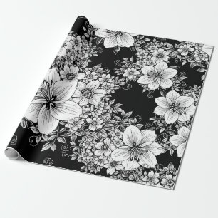 Schwarz-weiß vintage Blumen nahtloses Muster (3) Geschenkpapier