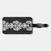 Schwarz-Weiß-Vintage BlumenDamaskus Gepäckanhänger (Rückseite horizontal)