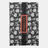 Schwarz-Weiß-Vintage BlumenDamaskus Handtuch (Vertikal)
