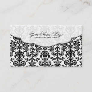 Schwarz-weiß Vintage-Blumendamaskus-Muster 4 Visitenkarte