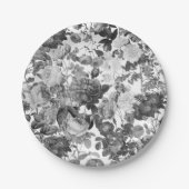 Schwarz-Weiß-Vintage-Blumenmuster Pappteller (Vorderseite)